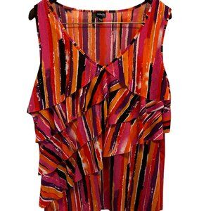 Rafaella Stripped Pink/Orange/Light Orange/Black/White Top - Size 2XL